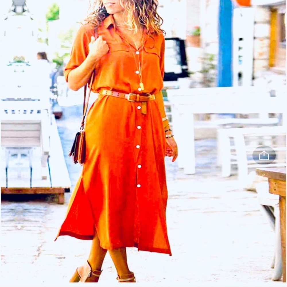 NWT Mlle Gabrielle Beaded Shirt Dress XL Burnt Orange Hand-Dyed Rayon